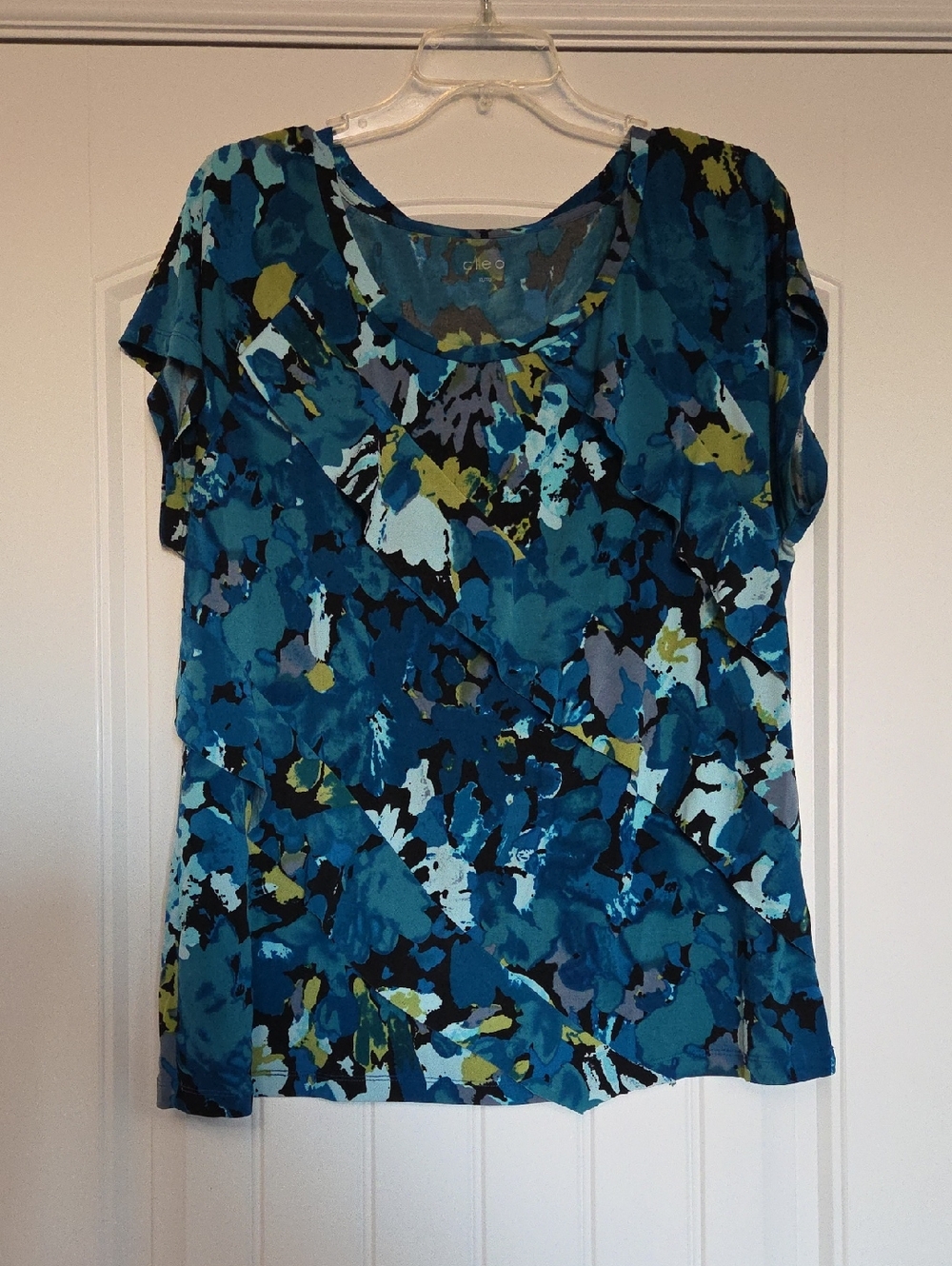 Blue Abstract Print Short Sleeve Women's Top